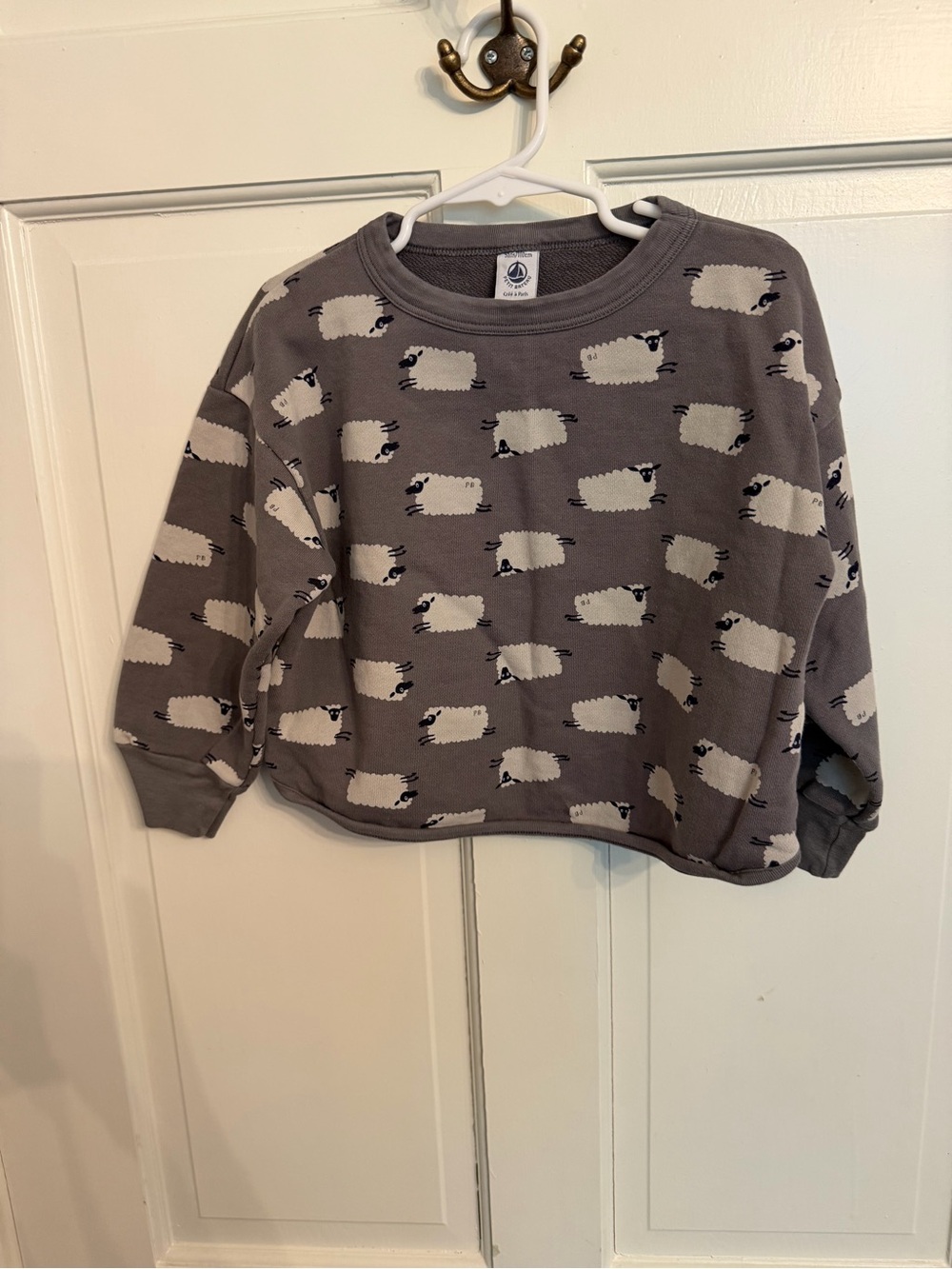 Petit Bateau Gray Sweatshirt with Cream Sheep Print